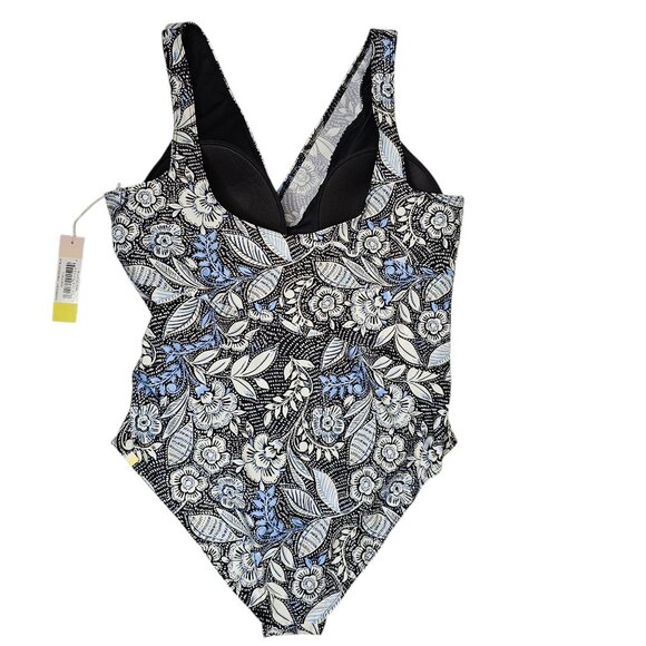 Summersalt 16 Black Blue Floral The Perfect Wrap One Piece Swimsuit Lined Cups - Picture 3 of 8